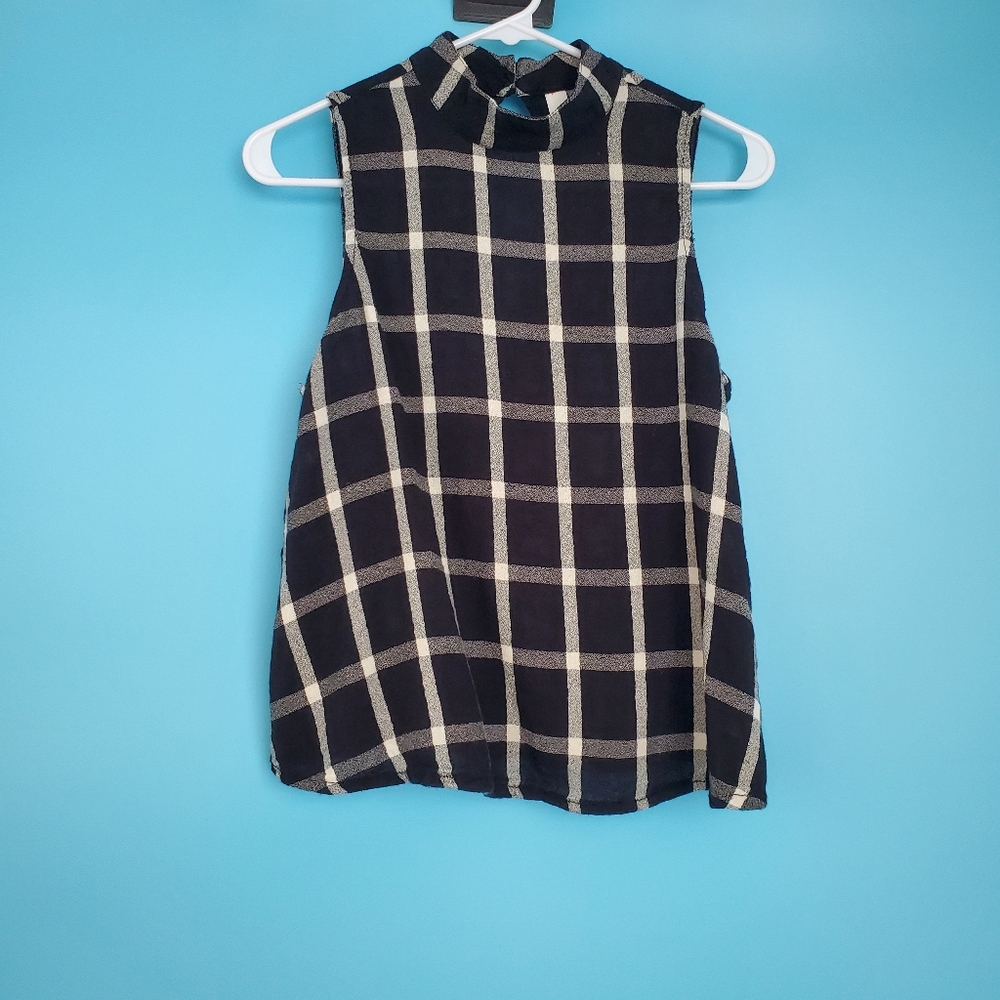 BP Sleeveless Blouse Size XS Black & White Plaid High Neck